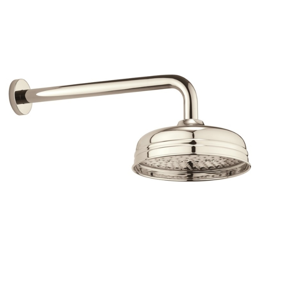 Product Cut out image of the Crosswater Belgravia Nickel 200mm Shower Head with wall shower arm